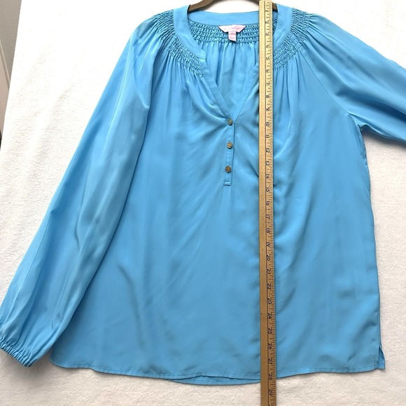 Lilly Pulitzer Medium M Elsa Silk Zanzibar Blue Long Sleeve Blouse Top - Picture 7 of 11
